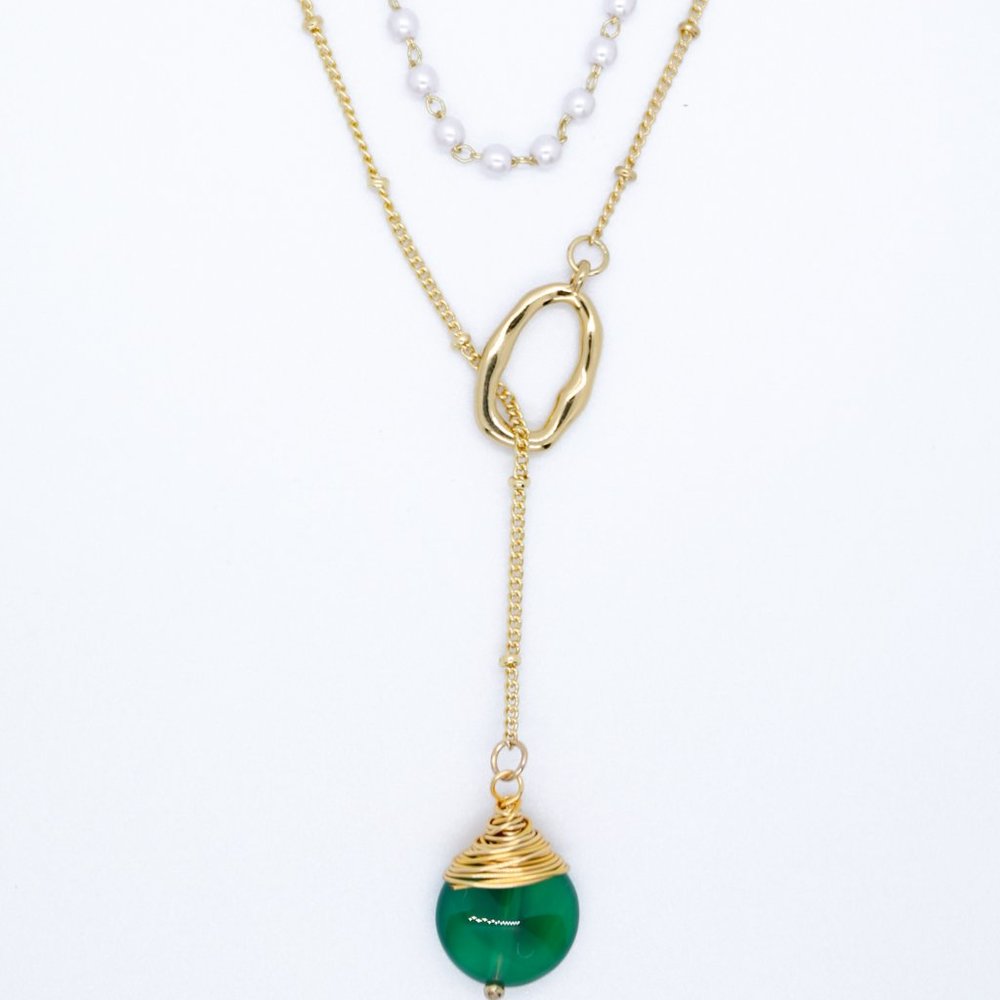 Multi-Strand pearl and gem drop necklace